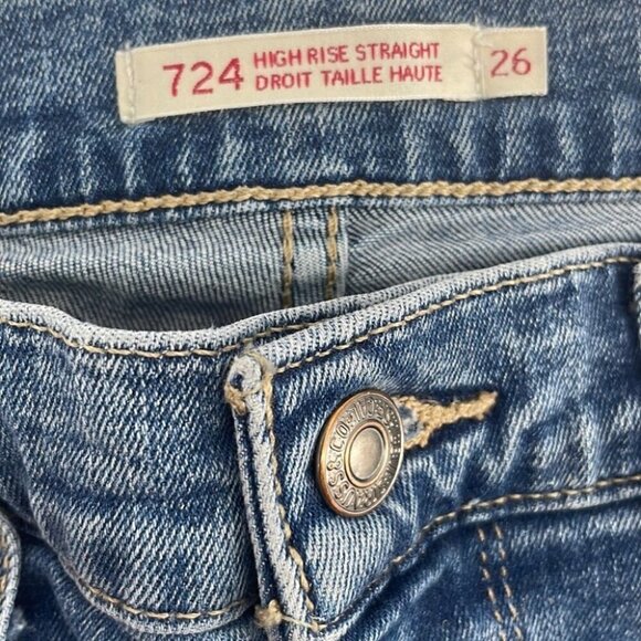 levi’s premium high rise straight jeans slightly distressed side slits sz 26 - Picture 3 of 11